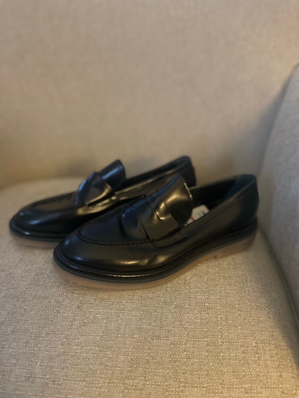 AGL Penny Loafer SHOES SLIP ON LEATHER BLACK MOC TOE, S84